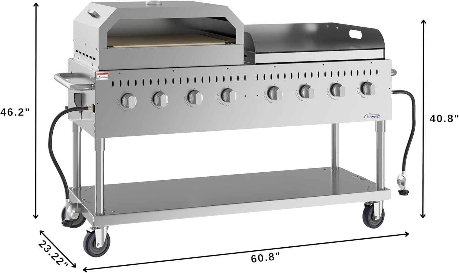 KoolMore 60 in. 8-Burner Commercial Outdoor Propane Gas BBQ Grill with 30 in. Griddle and 30 in. Pizza Oven in Stainless-Steel, ETL Listed (CGKIT6-G30P30)
