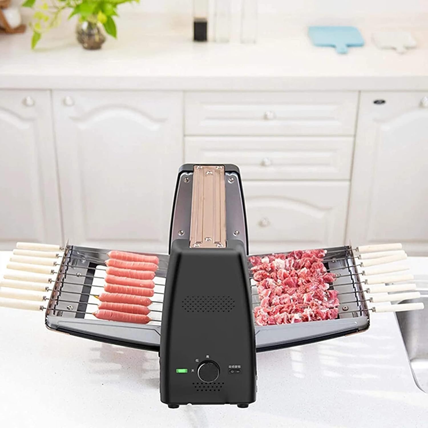 Automatic Rotating Barbecue Grill, Smokeless Indoor Vertical Grill with 360 Degree Rotation, 2 Stage Temperature Control, Portable Kitchen BBQ for Lamb Skewers