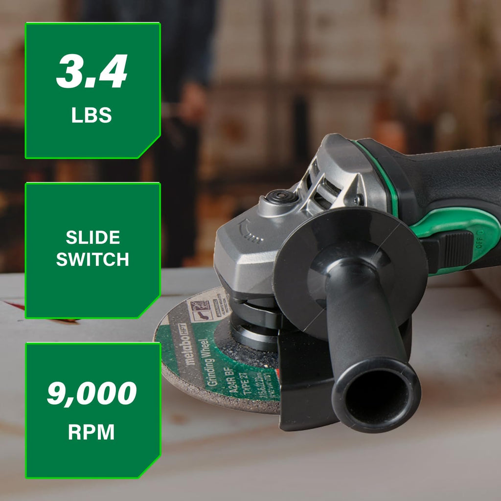 Metabo HPT 18V MultiVolt 4-1/2 Inch Slide Switch Power Angle Grinder Kit, High Torque Motor Power Tool with Battery Charge Indicator, Soft Grip Handle, Safety Features, G18DSL2Q4