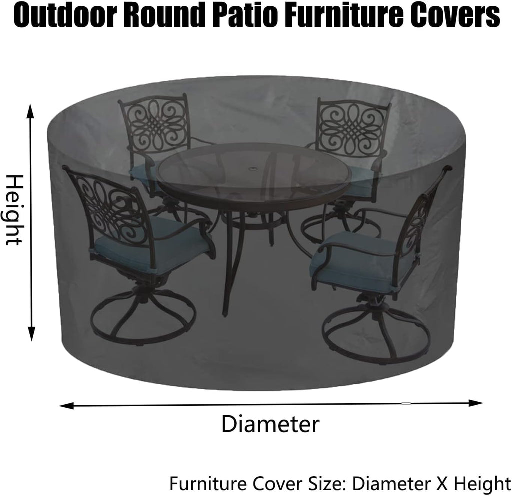 Waterproof Patio Furniture Set Cover 130' D x 37' H, 420D Outdoor Round Table and Chairs Set, Durable Wind Dust Proof Outdoor Cover, Suitable for All Weathers (330x95cm)