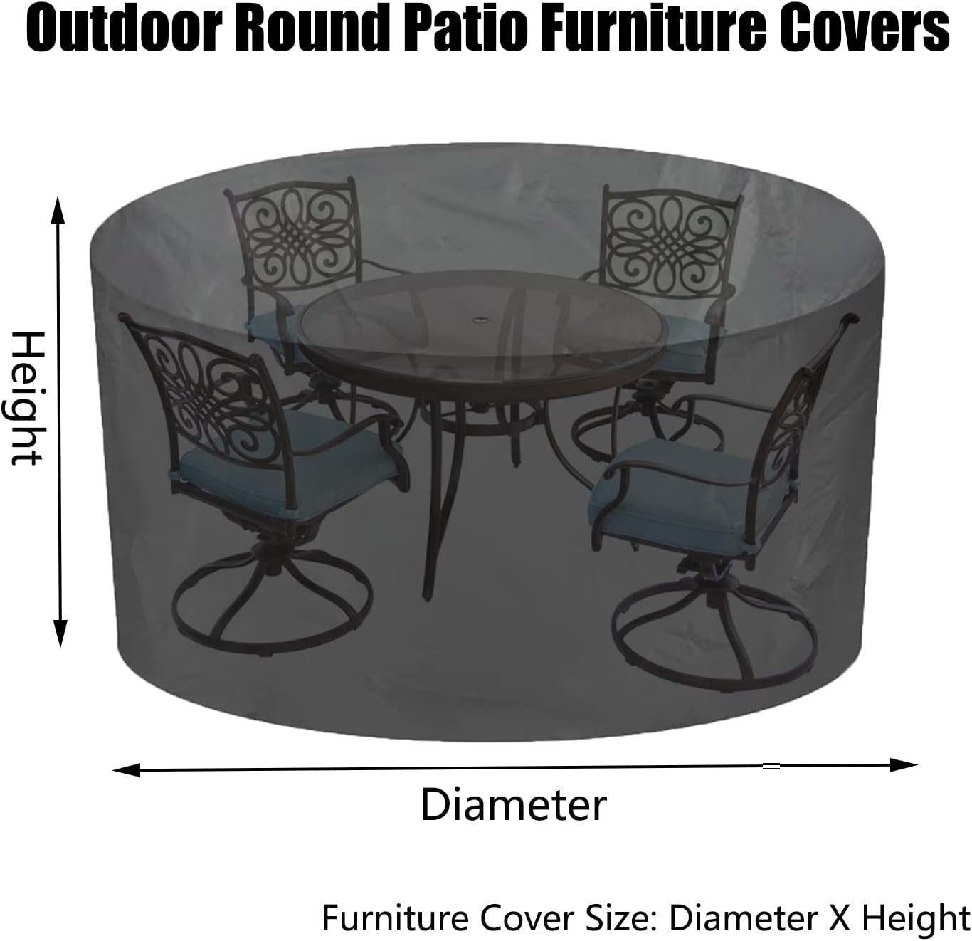 Waterproof Patio Furniture Set Cover 122' D x 37' H, 420D Outdoor Round Table and Chairs Set, Durable Wind Dust Proof Outdoor Cover, Suitable for All Weathers (310x95cm)