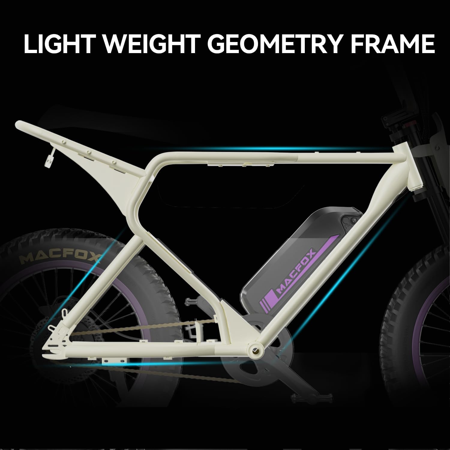 MACFOX X1S Electric Bike, Ebike 500W/48V/10.4Ah, 20' Fat Tire Electric Bicycles Up to 20MPH & 40 Miles with Retro Motorcycle Design, Removable Battery, 50N.m Max Torque (Purple+White)