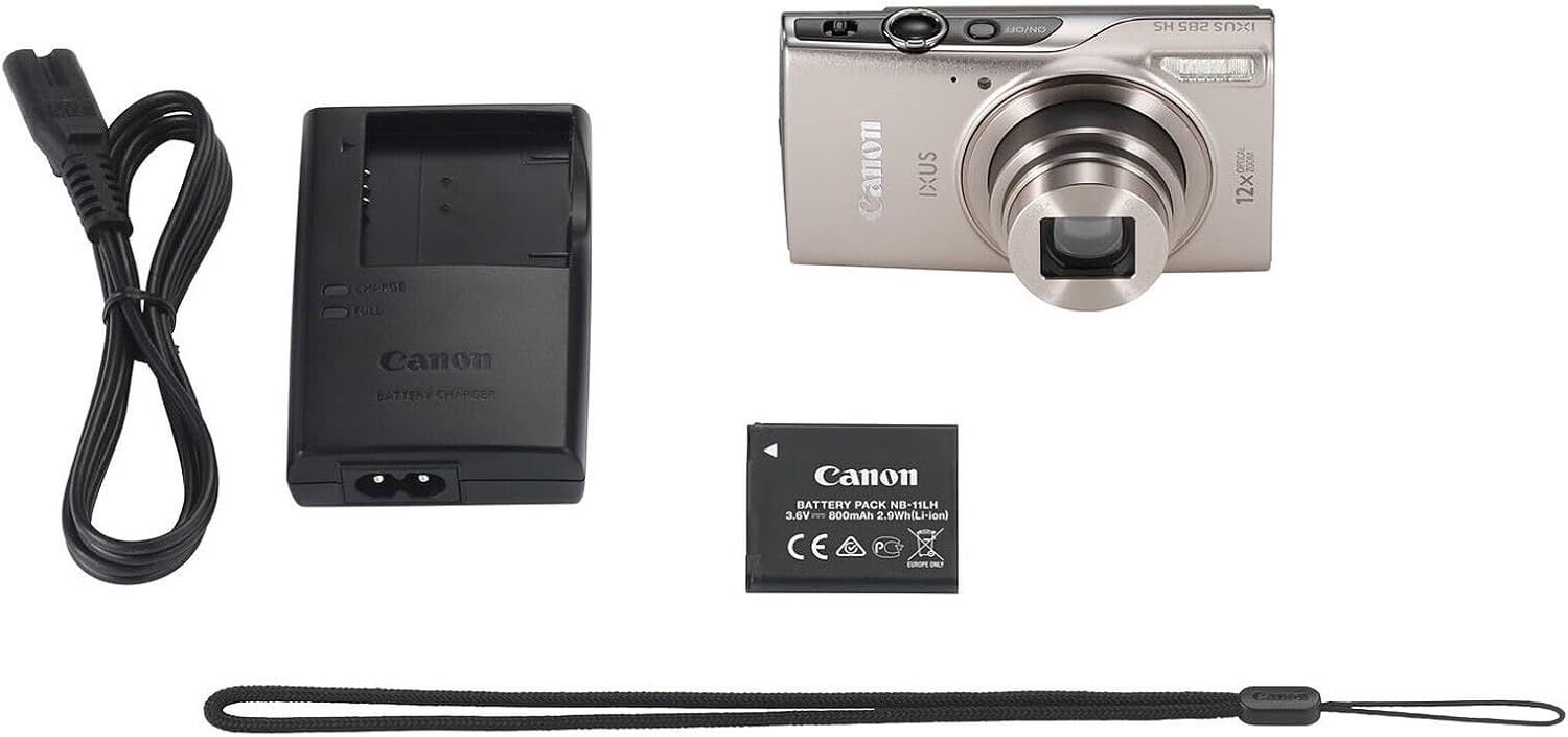 Canon PowerShot IXUS 285 HS A 12X Optical Zoom Digital Camera (Silver) + NB11L Battery + 64GB Memory Card + Photo Software + Case + Charger + LED Light + Card Reader + More