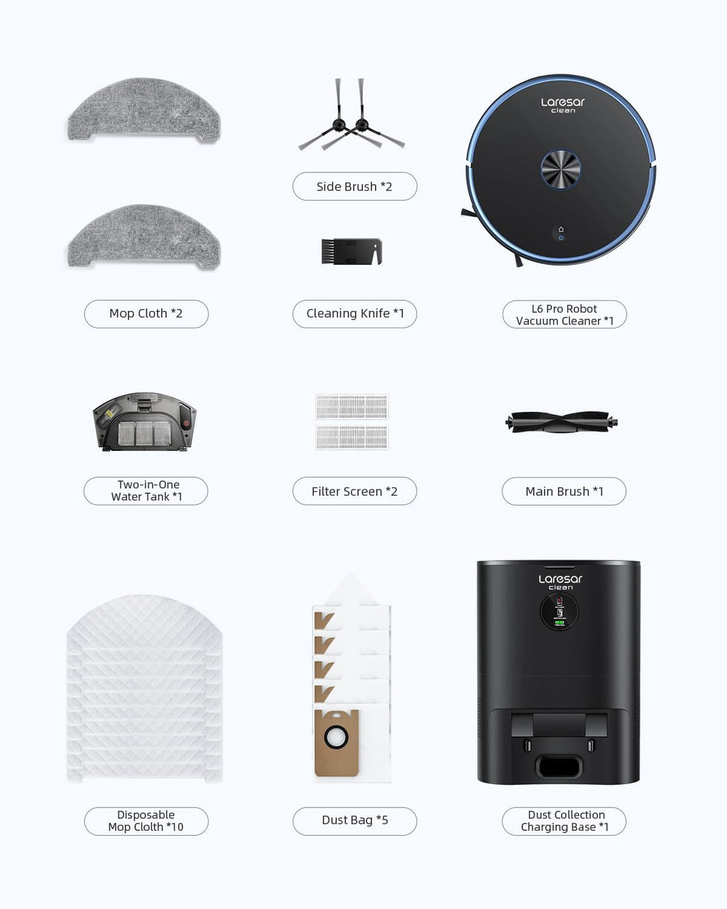 Laresar Clean Robot Vacuum and Mop Combo, 3500Pa Robotic Vacuum with 3.5L Self Emptying Station, 250 mins Runtime, LIDAR Navigation, WiFi/APP/Alexa Control, Ideal for Pet Hair, Carpet and Hard Floor