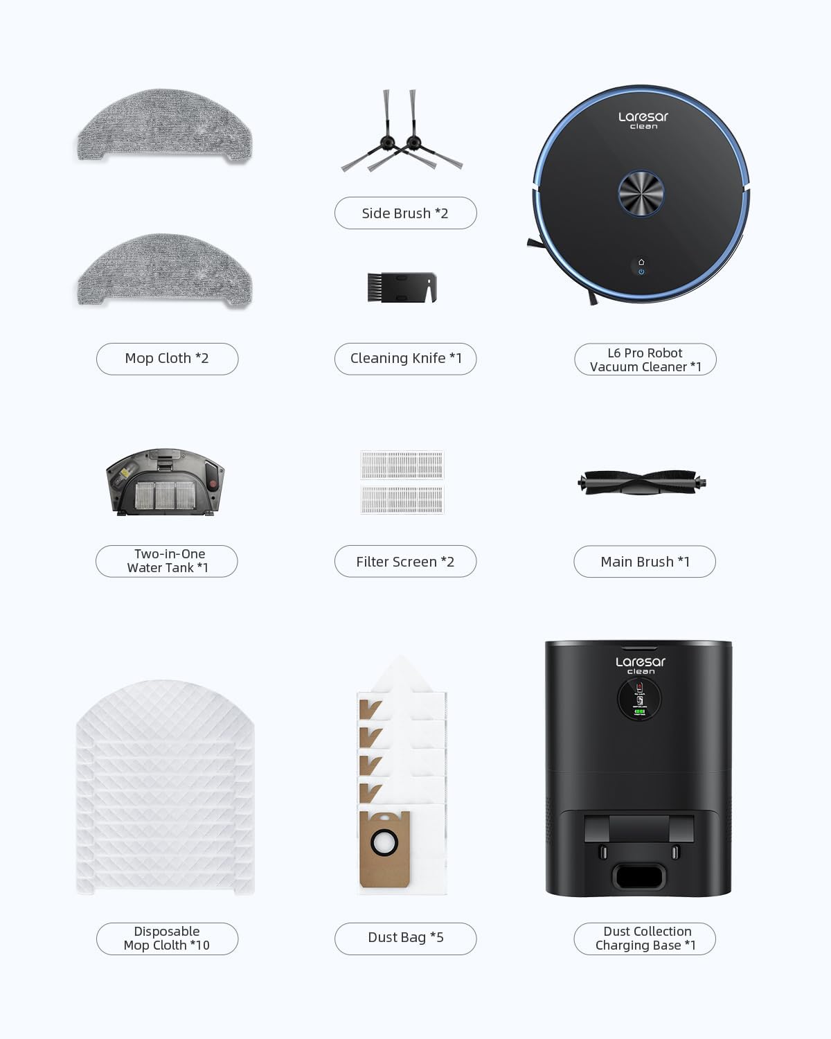 Laresar Clean Robot Vacuum and Mop Combo, 3500Pa Robotic Vacuum with 3.5L Self Emptying Station, 250 mins Runtime, LIDAR Navigation, WiFi/APP/Alexa Control, Ideal for Pet Hair, Carpet and Hard Floor