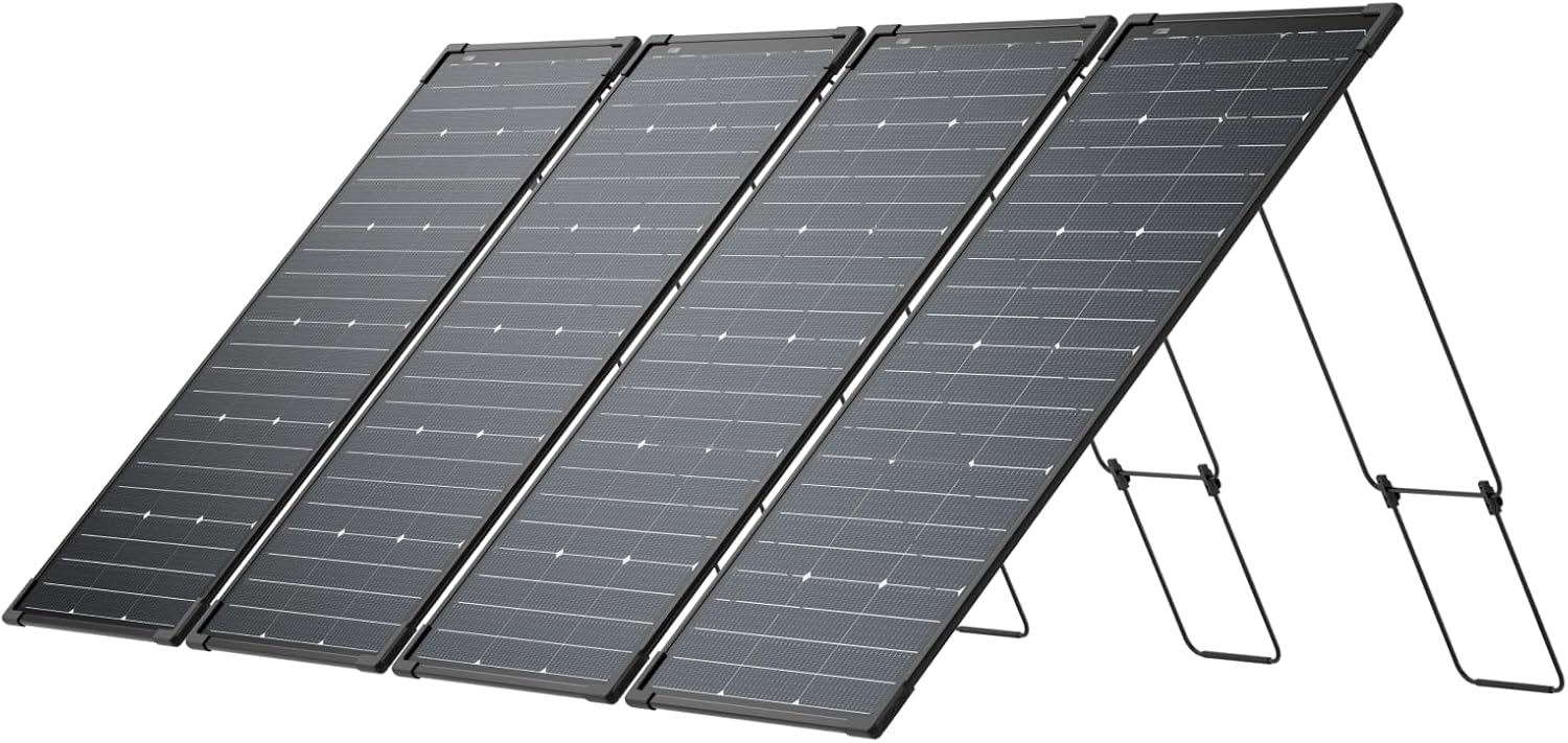 EF ECOFLOW 4PCS 125W Solar Panels, 500W Bifacial Rigid Modular Solar Panel Up to 25% Efficiency with IP68 Waterproof Rate, Adjustable Support and Solar Angle Guide for Camping, RVs & Home