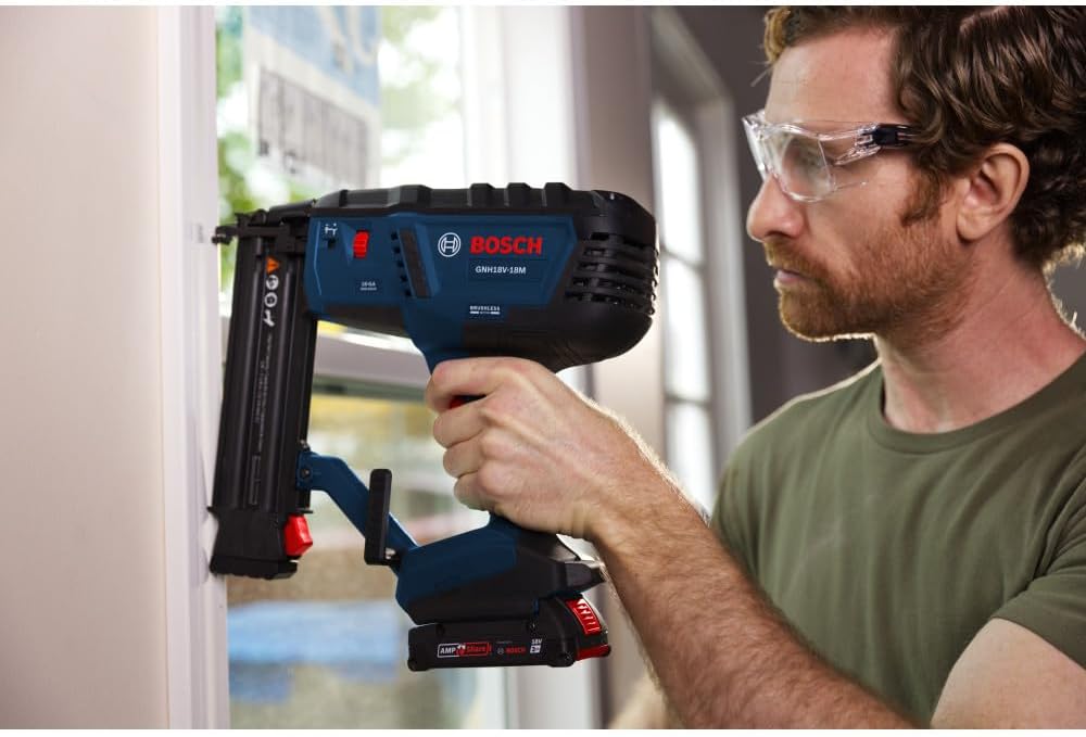 BOSCH GNH18V-18MB12 18V Brushless 18-Gauge Brad Nailer Kit with 2Ah Battery and Charger - Cordless, Efficient, and Precise for Decorative Work and Tight Spaces