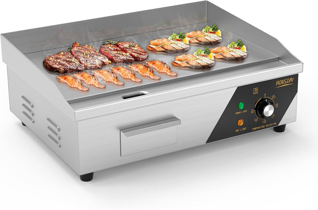 ROVSUN 22' Electric Countertop Flat Top Griddle, 1600W Electric Griddle, Teppanyaki Grill Stainless Steel with Adjustable Temperature Control 122°F-572°F for Home Restaurant Commercial