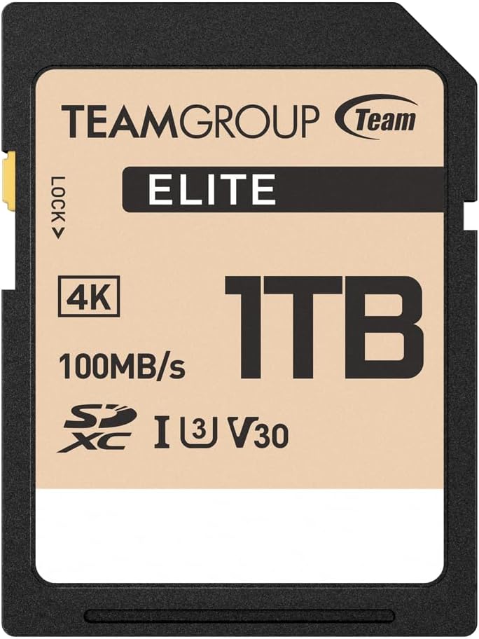 TEAMGROUP Elite 1TB UHS-I U3 V30 UHD Read Speed up to 100MB/s SDXC High Speed 4K Memory Card Compatible with Canon Sony Nikon Panasonic FUJIFILM Digital Camera TESDXC1TIV30P69