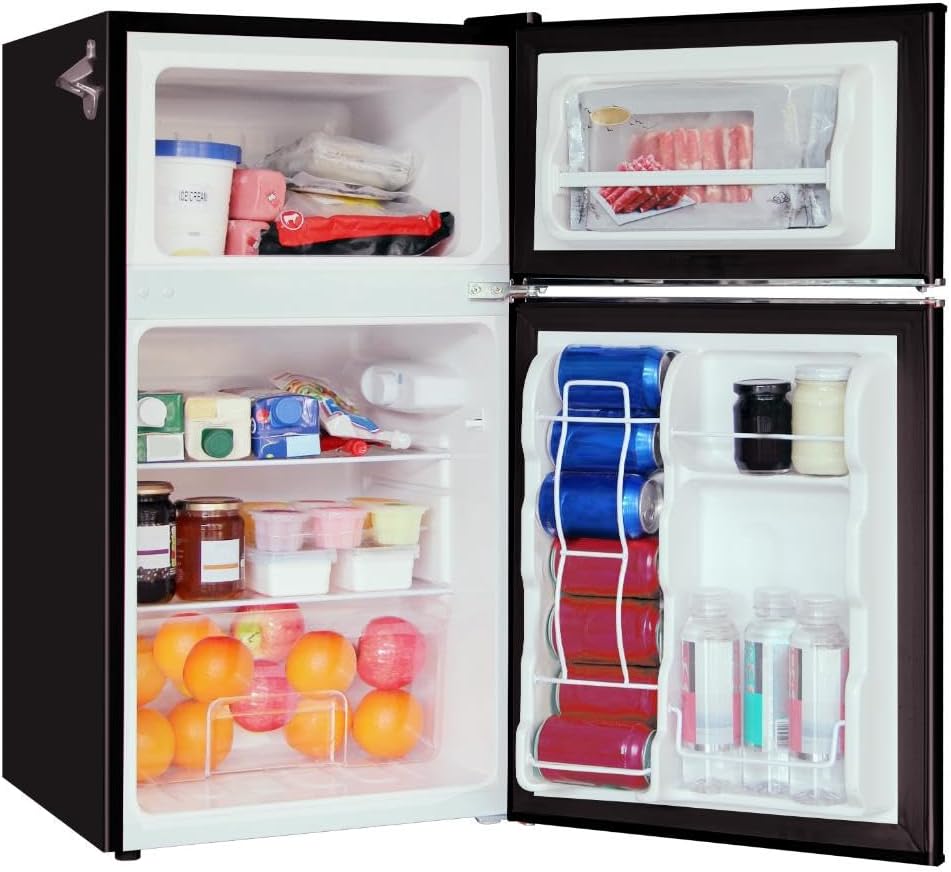Frigidaire EFR840 Retro Mini Fridge with Freezer & Side Bottle Opener - Small 2 Door Refrigerator for Office Bar or College Dorm Room - 3.2 Cu Ft, Black
