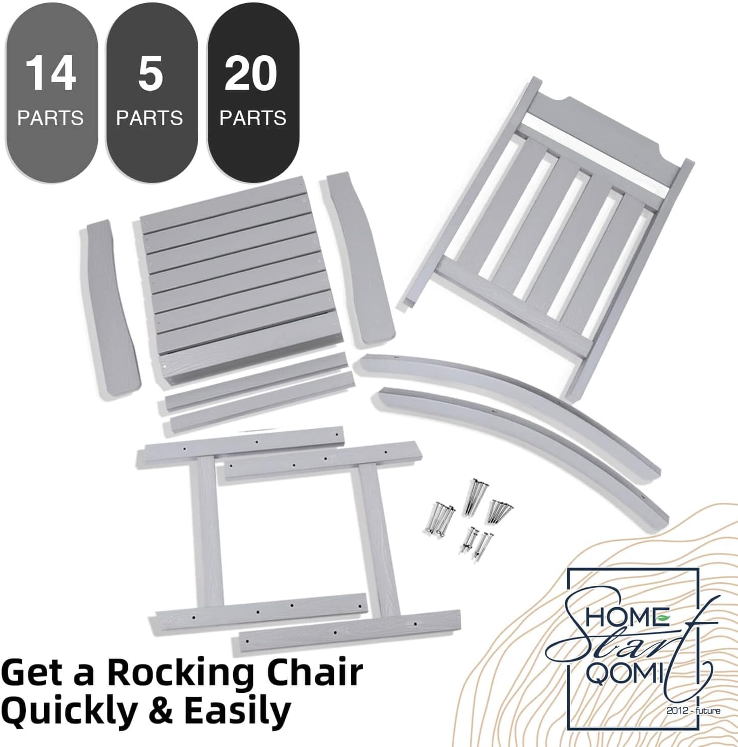 Rocking Chairs Set of 2, All Weather Resistant Poly Lumber Outdoor Porch Rocker, Rocking Chairs for Outdoor, Indoor, Patio, Deck, Garden, Backyard, Load Bearing 380 lbs - Grey