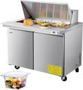 VEVOR 48'W Commercial Refrigerator, 12.5 Cu. Ft Sandwich Prep Refrigerated Table, Mega Top Food Prep Fridge with 18 Pans and Cutting Board, Stainless Steel Salad Prep Cooler for Restaurant, Food Truck