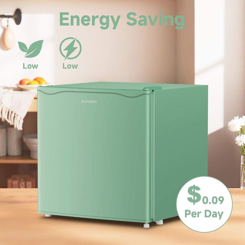BANGSON 1.7 Cu.Ft Mini Fridge with Freezer for Dorm, Compact Refrigerator Office, Energy Saving Small Fridge Reversible Single Door, Low Noise for Bedroom Small Apartment, Green