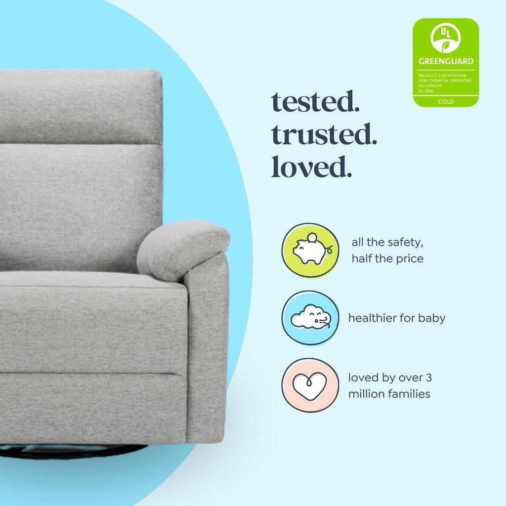 Suzy Glider Recliner Nursery Chair - Glider Rocking Chair for Nursery and Living Room - GREENGUARD Gold, FSC & Certi-PUR US Certified - 360° Swivel Rocker Recliner Chair (Frost Grey)