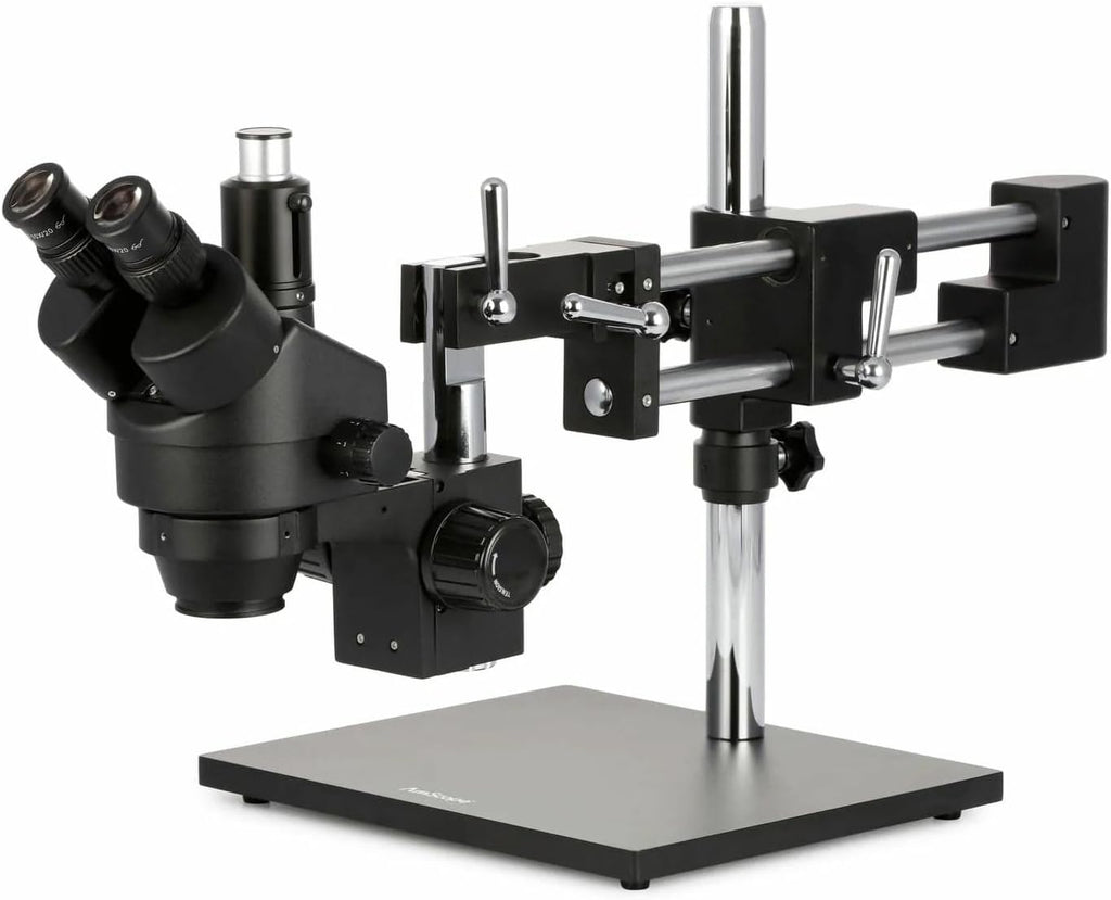 AmScope - 3.5X-180X Trinocular Stereo Zoom Microscope with Black Double Arm Boom Stand - SM-4TZZ-B