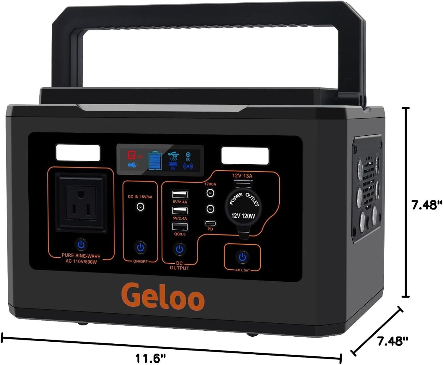 Geloo 500W Portable Solar Generator with 110V/500W AC Outlet, 135000mAh Capacity, 499Wh, Black