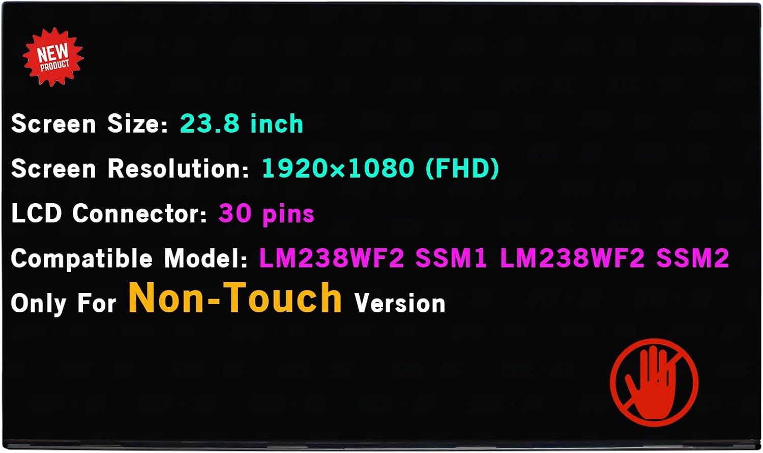 BTSELSS LM238WF2(SS)(M1) LM238WF2 SS M1 LM238WF2-SSM1 5D10W33942 Compatible with Lenovo IdeaCenter All in One 3 005TUS 23.8' LCD Replacement Screen Display Panel FHD 1920×1080 (Non-Touch Version)