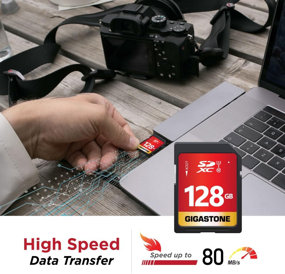 GIGASTONE 128GB SD Card 10-Pack UHS-I U1 Class 10 SDXC Memory Card Full HD Video for Canon Digital Camera, Full-Sized SD Card, with 10 mini case