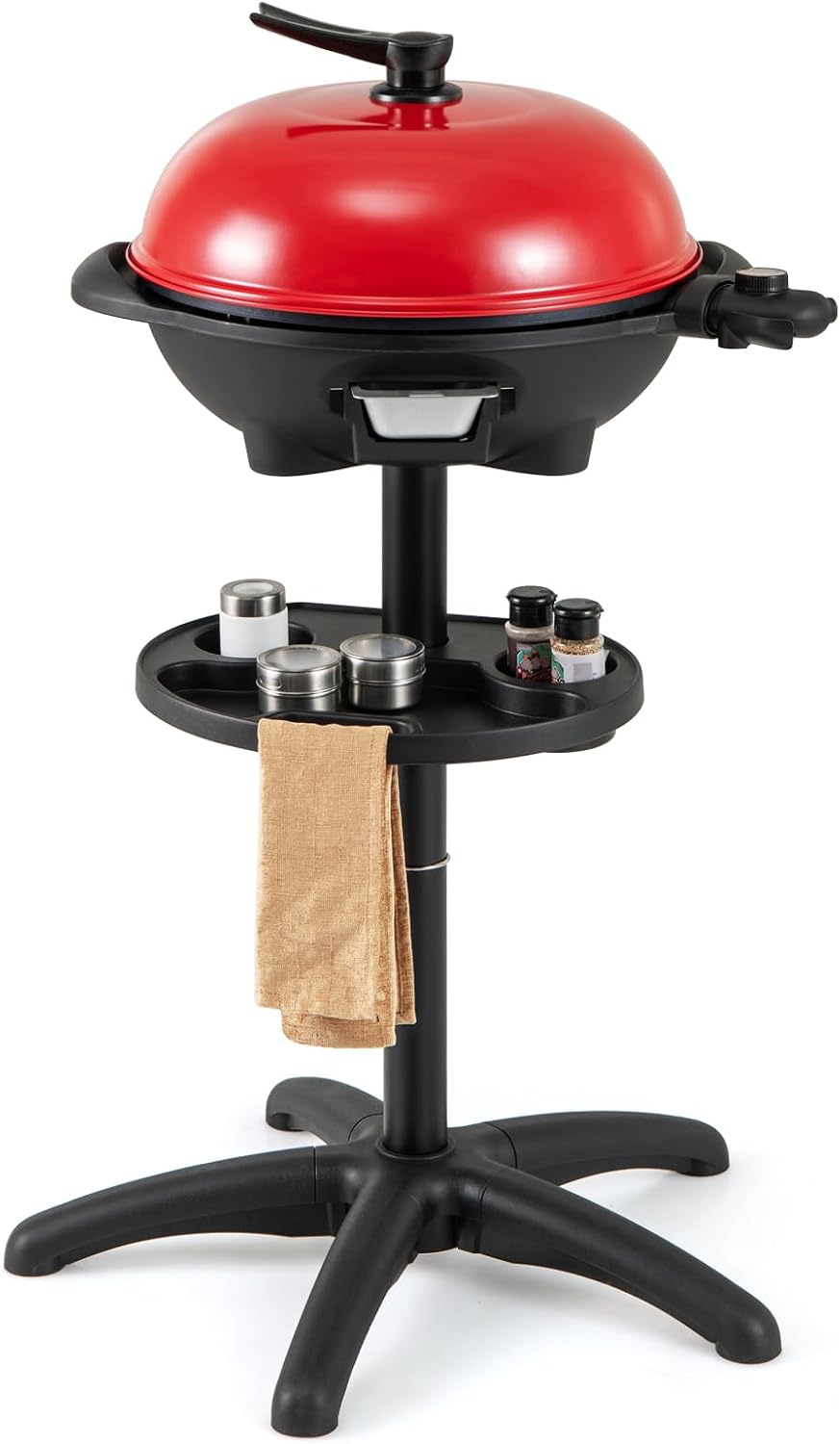 Happygrill Electric Grill Outdoor, 1350W Portable BBQ Grill w/Non-stick Griddle Plate, Temperature Control, Drip Tray, Temperature Control for Patio Camping (Red, 24.5'' Dia x 38.5'' H)