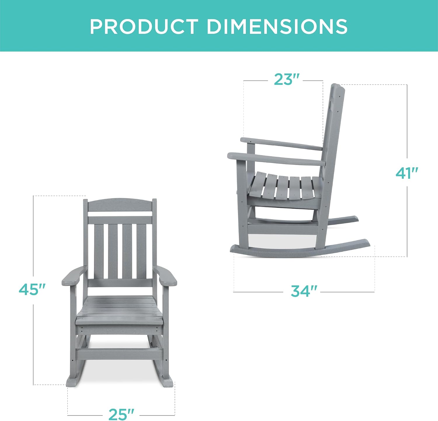 Best Choice Products All-Weather Rocking Chair, Indoor Outdoor HDPE Porch Rocker for Patio, Balcony, Backyard, Living Room w/ 300lb Weight Capacity, Contoured Seat - Gray