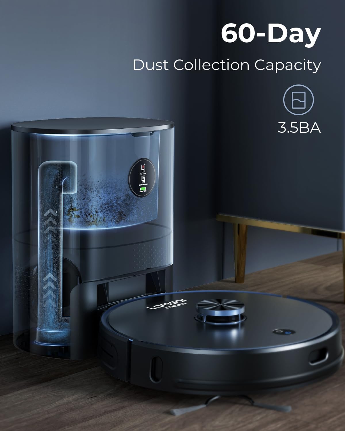 Laresar Clean Robot Vacuum and Mop Combo, 3500Pa Robotic Vacuum with 3.5L Self Emptying Station, 250 mins Runtime, LIDAR Navigation, WiFi/APP/Alexa Control, Ideal for Pet Hair, Carpet and Hard Floor