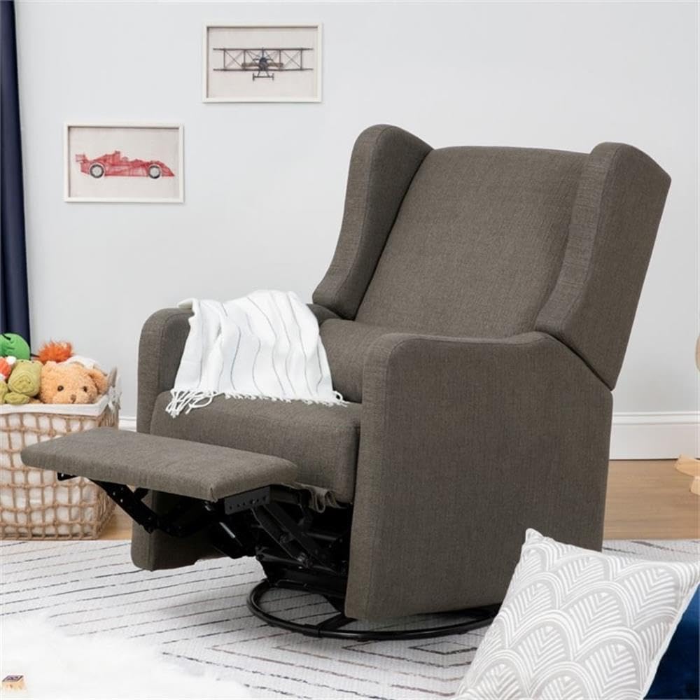 Carter's by DaVinci Arlo Recliner and Swivel Glider in Performance Charcoal Linen, Water Repellent & Stain Resistant, Greenguard Gold & CertiPUR-US Certified