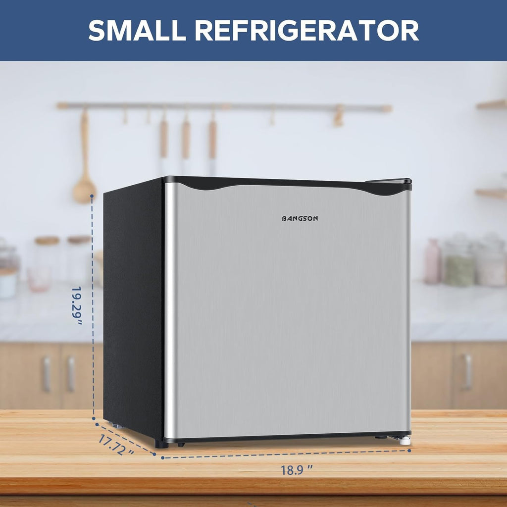 BANGSON 1.6 Cu.Ft Mini Fridge with Freezer for Dorm, Compact Refrigerator Office, Energy Saving Small Fridge Reversible Single Door, Low Noise for Bedroom Small Apartment, Silver