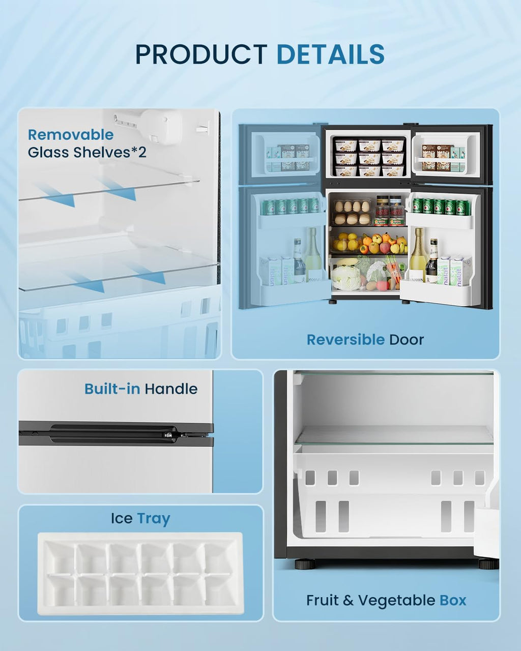 Feelfunn 3.2 Cu.Ft Mini Fridge with Freezer - 2 Door Small Refrigerator, Mini Refrigerator with Adjustable Thermostat, Removable Shelves, Mini Fridge for Bedroom, Office, Dorm, Apartment, Silver