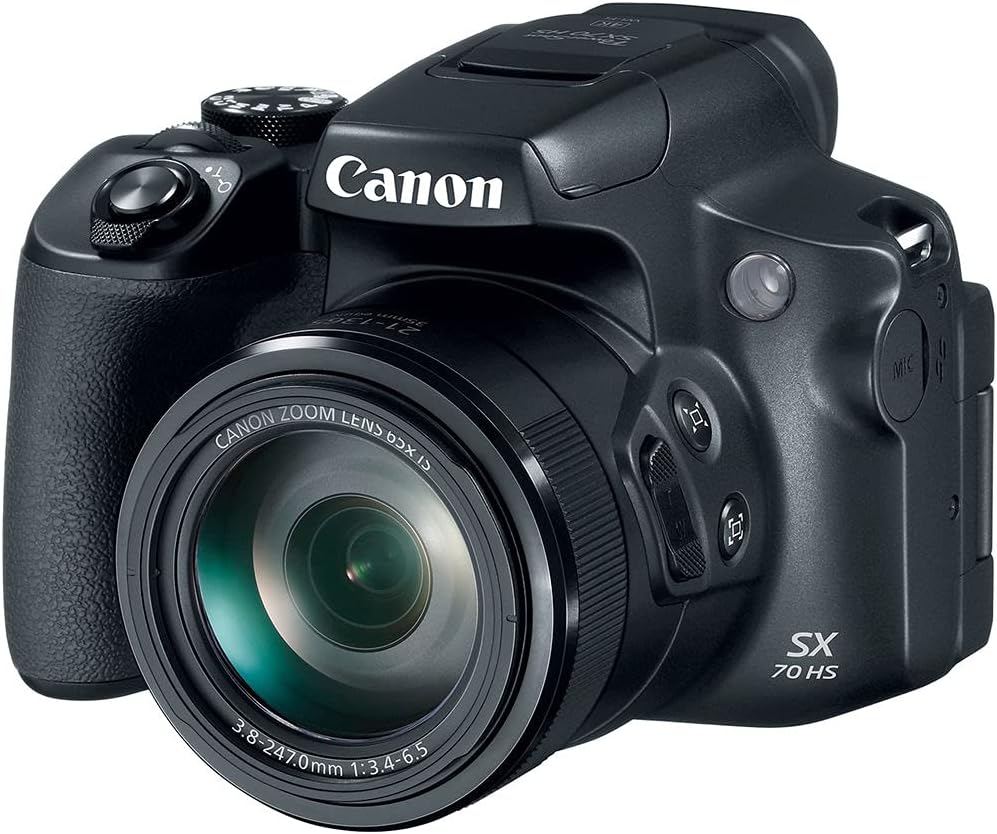 Canon PowerShot SX70 HS Digital Camera (3071C001) + 2 x 64GB Card + Corel Photo Software + 3 x LPE12 Battery + Charger + Card Reader + LED Light + HDMI Cable + Deluxe Soft Bag + More