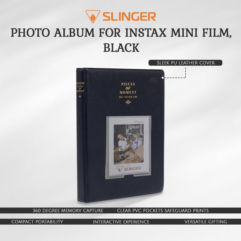 Fujifilm Instax Mini Instant Camera Film, 100 Exposures Total (5 x 20 Sheets), White Border Bundle with Slinger 64-Pocket Mini Photo Album, Black