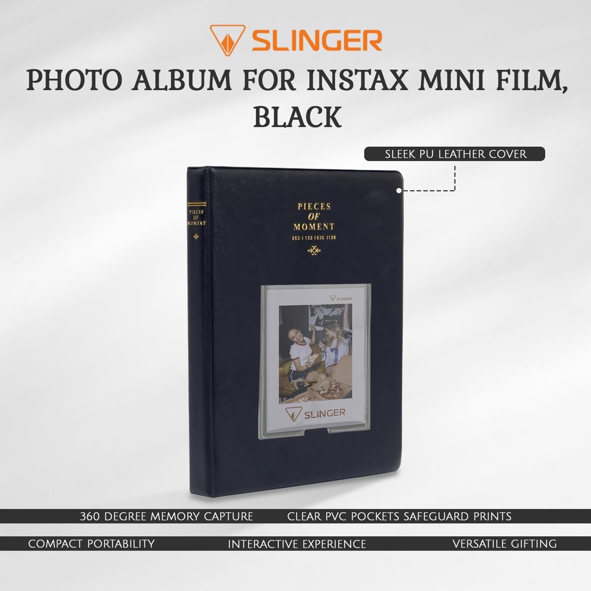 Fujifilm Instax Mini Instant Camera Film, 100 Exposures Total (5 x 20 Sheets), White Border Bundle with Slinger 64-Pocket Mini Photo Album, Black