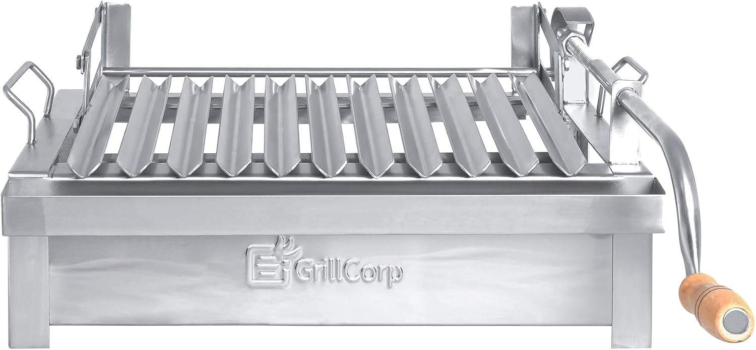 Junior Argentine Grill – Portable & Built-in 100% Stainless Steel BBQ with Lifting System & Drip Pan – Fits Junior Grillcorp Roasting Box – Outdoor Cooking & Camping Accessory