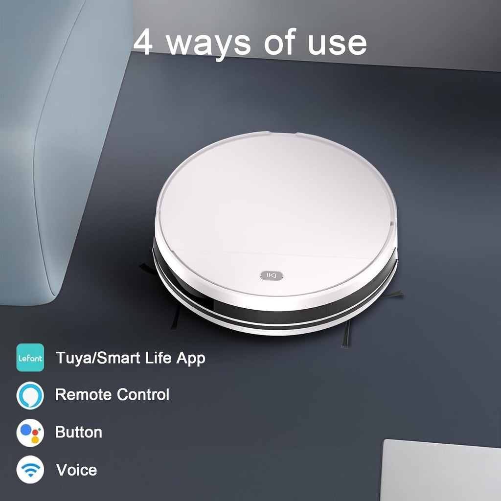 Robot Vacuum and Mop Combo,4500Pa Strong Suction,Anti-Tangle Brushless Inlet 2 in 1 Super Thin Robotic Vacuum with App/Remote/Voice Control, Self-Charging,for Pet Hair, Hard Floor, Low-Pile Carpet-W