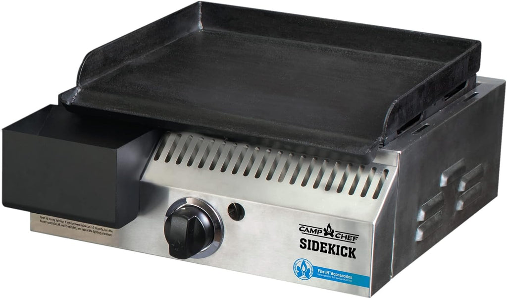 Camp Chef Sidekick Grill Accessory, Flat Top Griddle included, 14' cooking system compatible, Stainless/Black