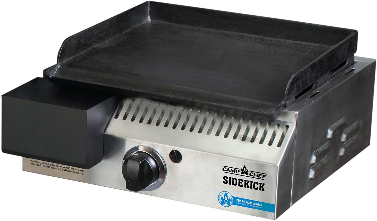 Camp Chef Sidekick Grill Accessory, Flat Top Griddle included, 14' cooking system compatible, Stainless/Black