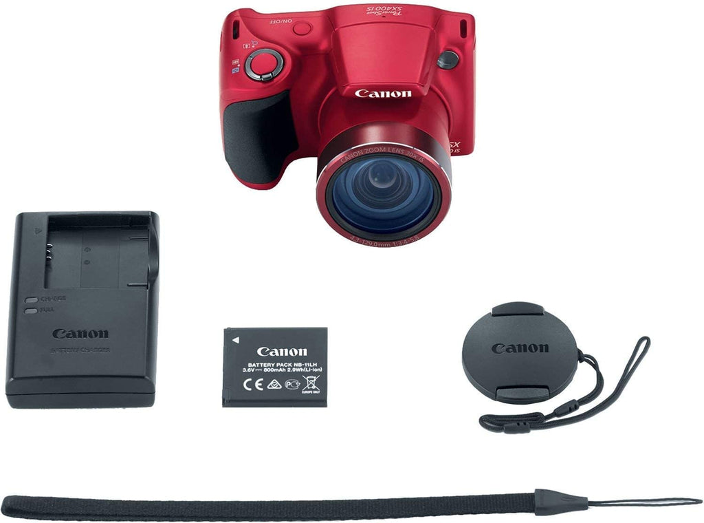 Canon Powershot SX400 IS 16.0 MP Digital Camera with 30x Optical Zoom and 720p HD Video (Red) (Renewed)
