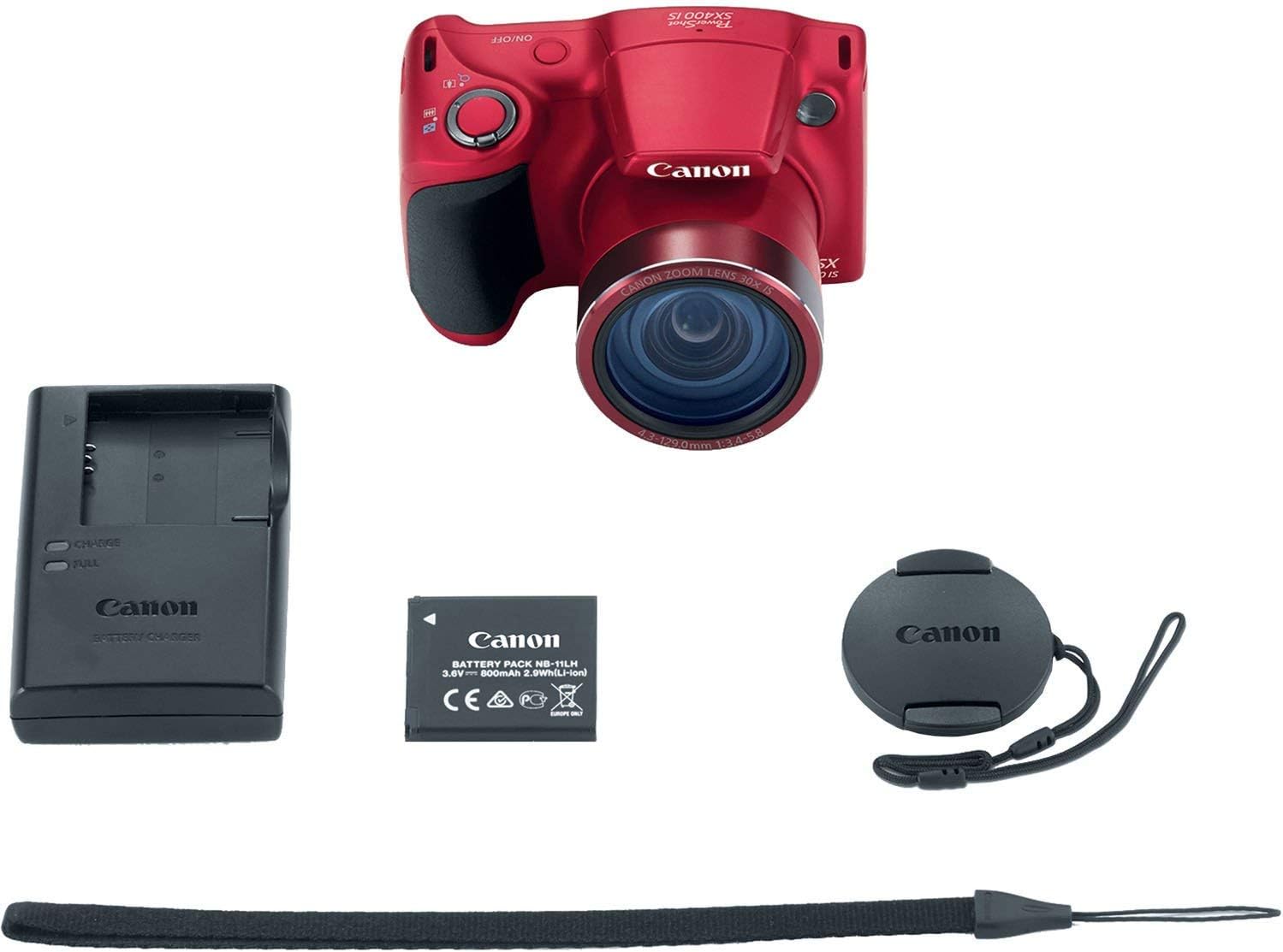 Canon Powershot SX400 IS 16.0 MP Digital Camera with 30x Optical Zoom and 720p HD Video (Red) (Renewed)