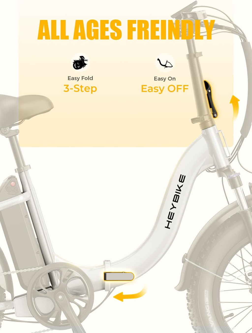 Heybike Ranger 2.0 Foldable Electric Bike for Adults,【1400W Peak Motor, 28+ MPH, 65 Miles Range】 20'×4 Fat Tire All-Terrain Ebike, 48V 15AH Removable Battery Step-Thru Electric Bicycle for Commuter