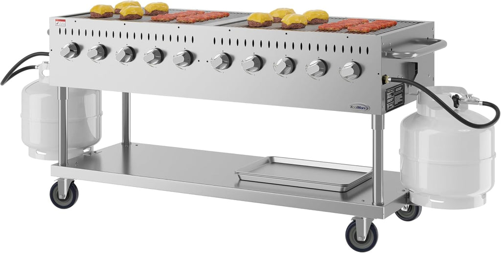 72 in. Commercial Mobile Outdoor Propane Gas Grill, ETL Listed in Stainless-Steel (KM-CGM-72)