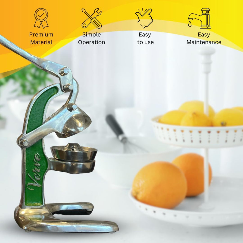 Artisan Crafted Cast Aluminum Professional Grade Manual Hand Press Juicer For Fresh Squeezed Orange, Lemon, Lime, Grapefruit and Citrus Fresh Morning Drinks, or Cooking by Verve CULTURE,Green