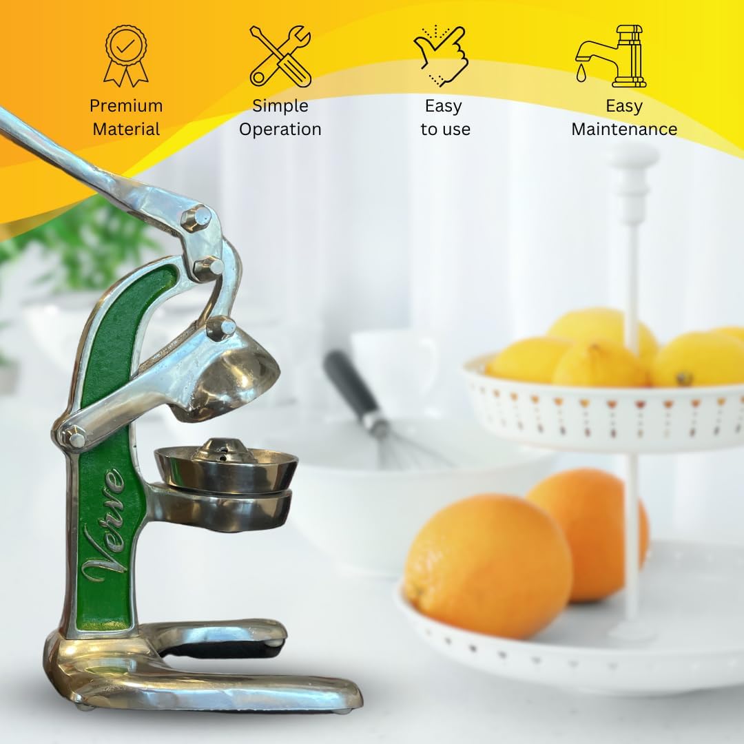 Artisan Crafted Cast Aluminum Professional Grade Manual Hand Press Juicer For Fresh Squeezed Orange, Lemon, Lime, Grapefruit and Citrus Fresh Morning Drinks, or Cooking by Verve CULTURE,Green