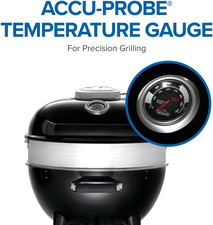 Napoleon PRO22 Professional Charcoal Kettle Grill, Black, Porcelain-Enameled Lid and Bowl, Chrome-Plated Cooking Grid