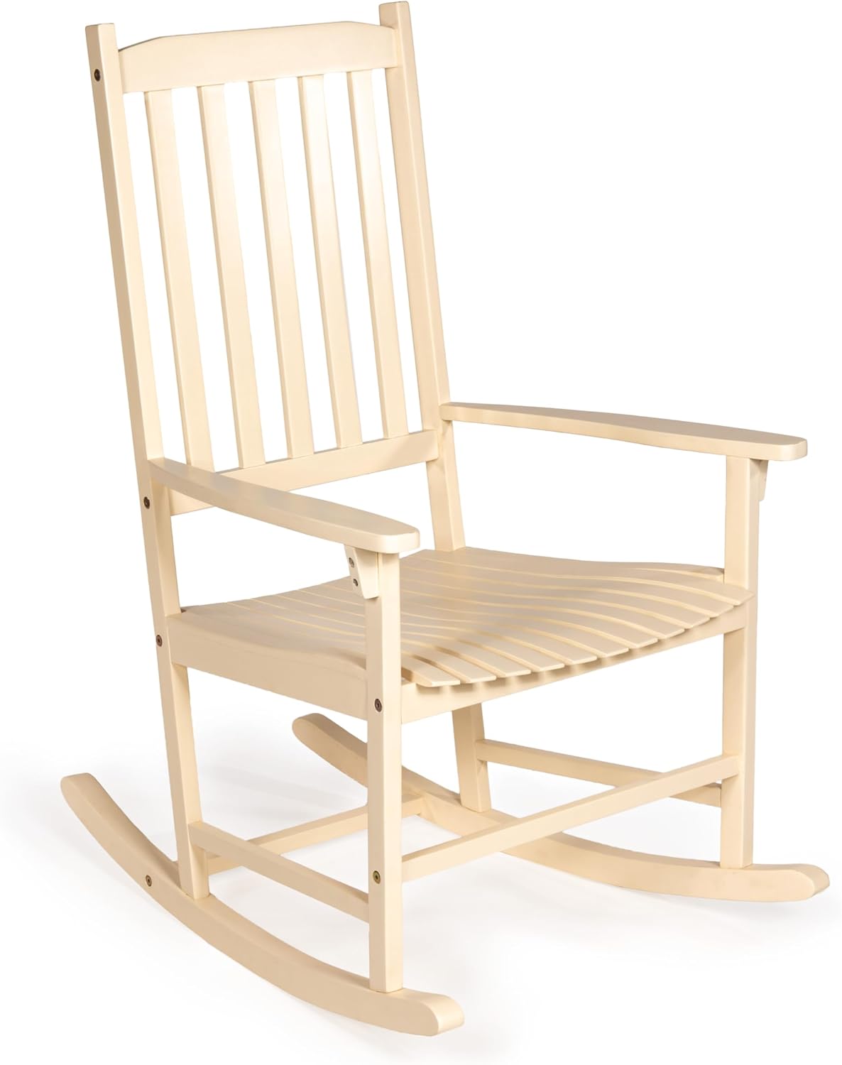JONATHAN Y RCK300D Seagrove Farmhouse Classic Slat-Back 350-LBS Support Acacia Wood Outdoor Rocking Chair Traditional, Coastal, Cottage, Vintage, Shabby Chic, Almond