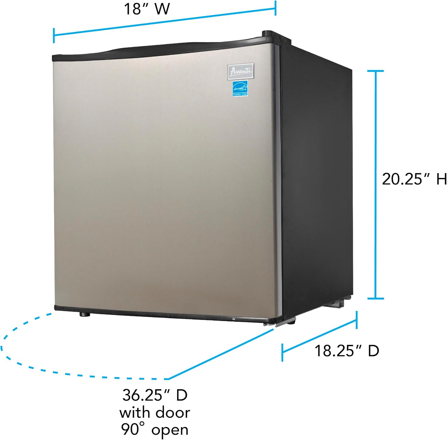 Avanti Mini Fridge Compact Refrigerator for Home Office or Dorm, Features Compressor Cooling Single Door Removable Shelves Automatic Defrost and Adjustable Temp Control, 1.7-Cu.Ft, Stainless Steel