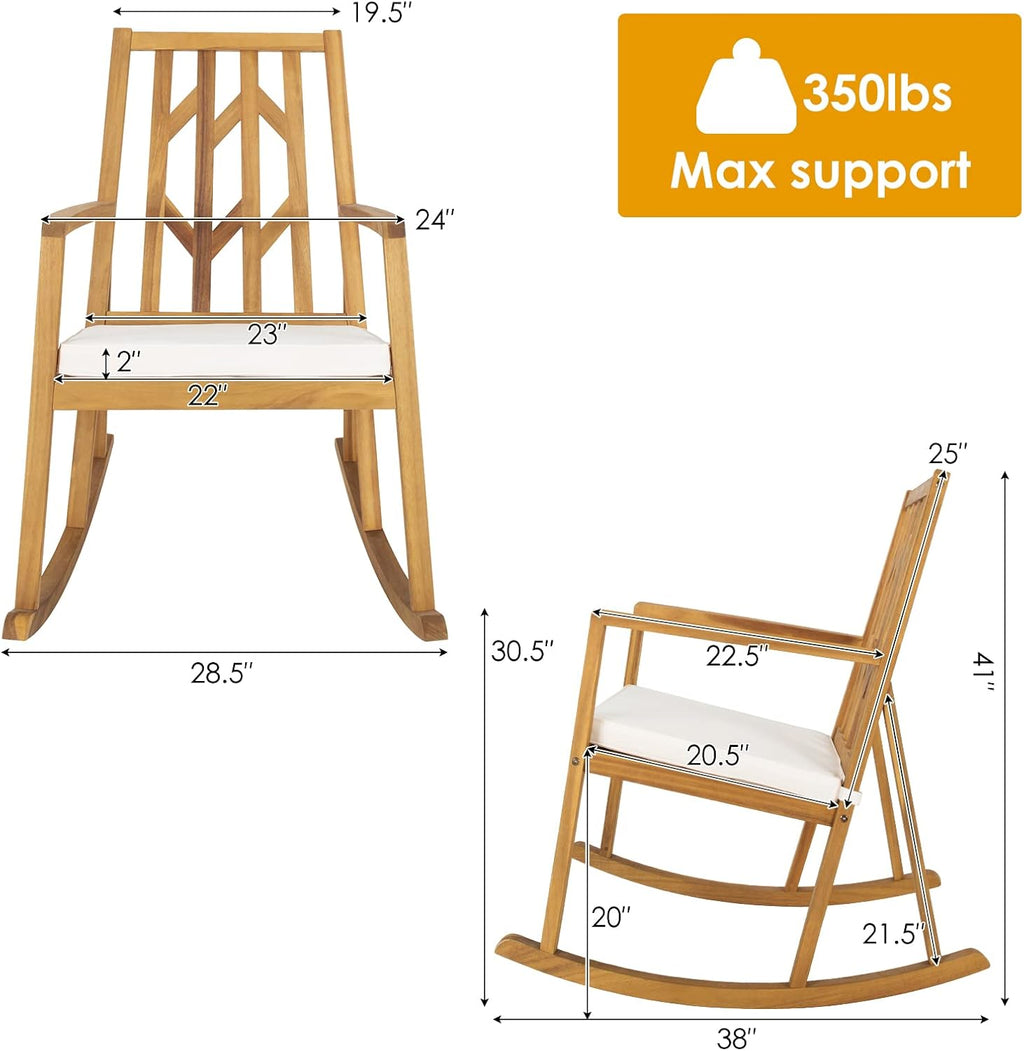 Tangkula 2 Pieces Acacia Wood Patio Rocking Chair, Outdoor Porch Rocker W/Removable High-Density Cushion, All-Weather Resistance, Perfect for Garden, Backyard, Poolside