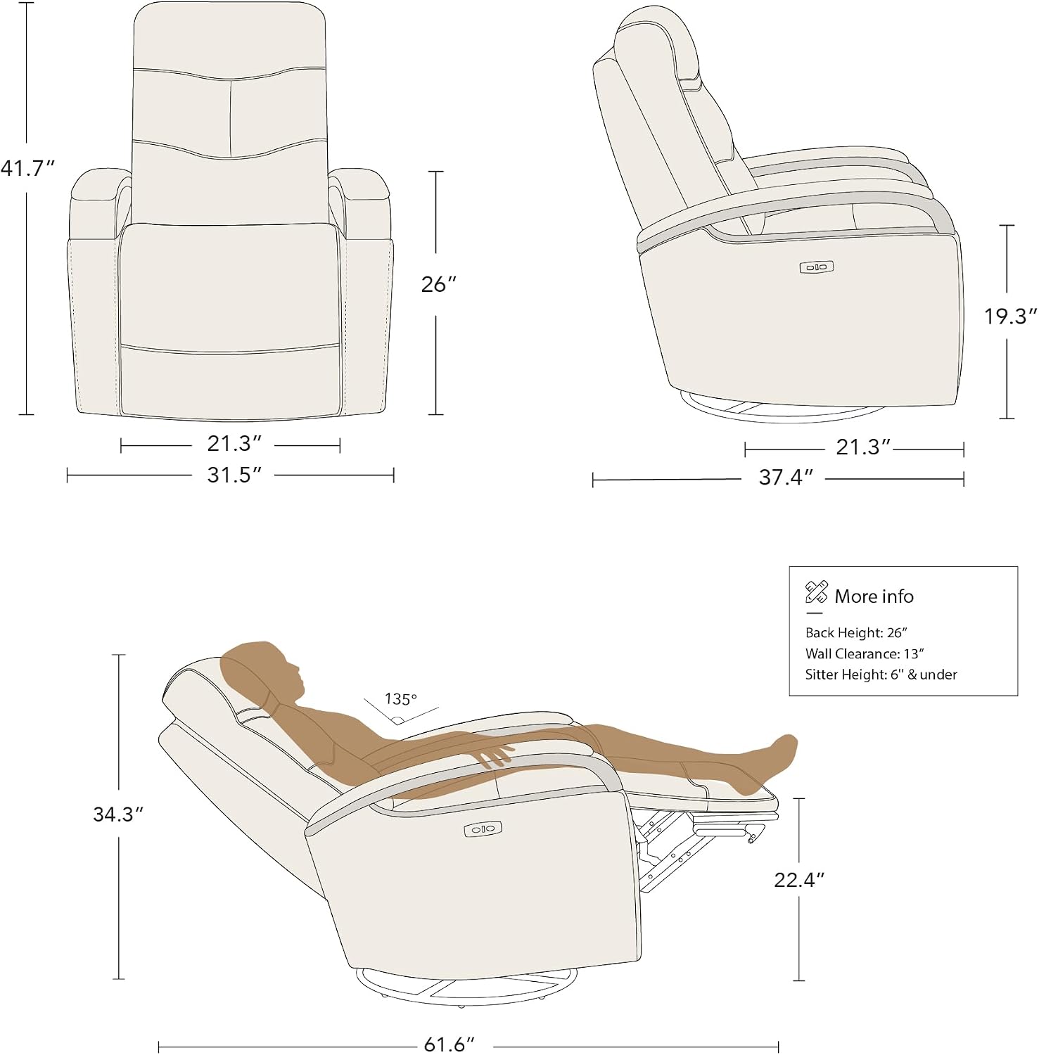 CHITA Genuine Leather Power Swivel Glider Rocker Recliner, FSC Certified Mid Century Modern Recliner Chair for Adults, Adjustable Power Headrest, for Nursery and Living Room, Cognac Brown