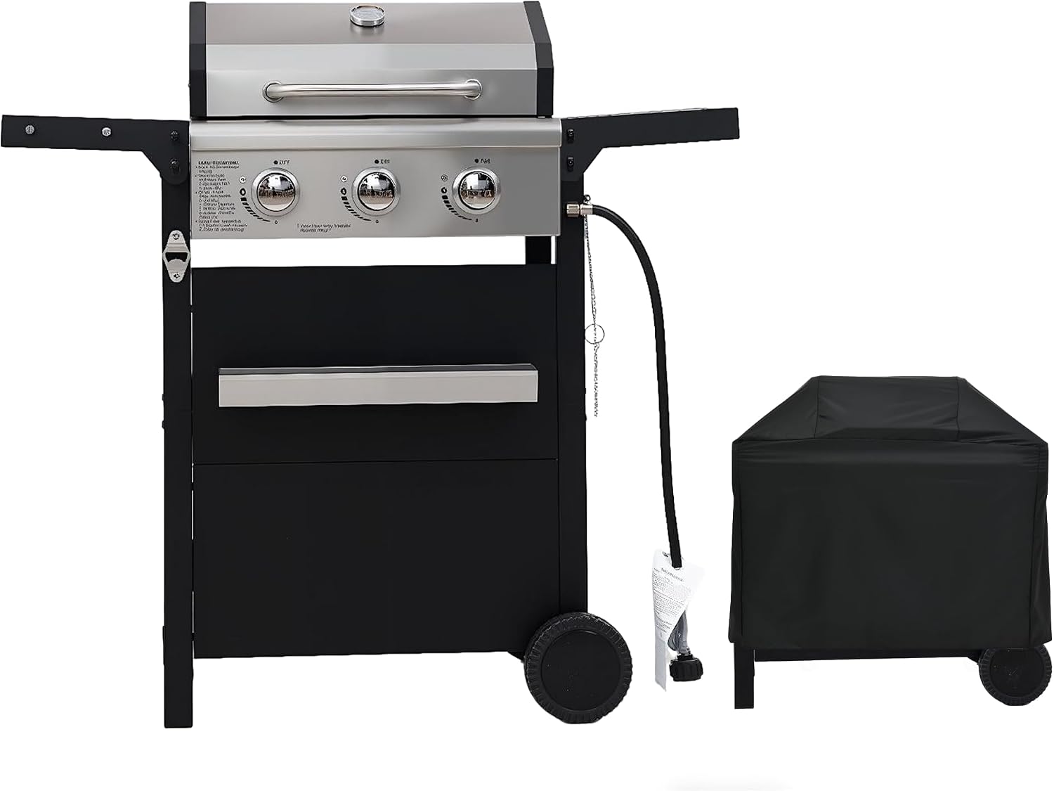 3-Burner Propane Gas Grill with Heavy Duty Waterproof Cover | 27,000 BTU, 3 Stainless Steel Gas Grill Burners & Electronic Ignition, Detachable Oil Tray for Outdoor BBQ Grill
