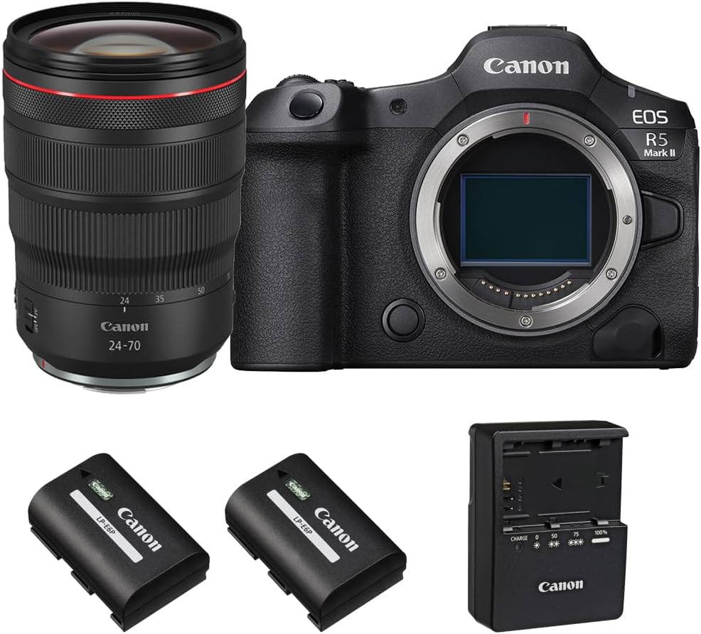 Canon EOS R5 Mark II Mirrorless Camera with Canon RF 24-70mm f/2.8L is USM Lens & Extra Canon LP-E6P Lithium-Ion Battery