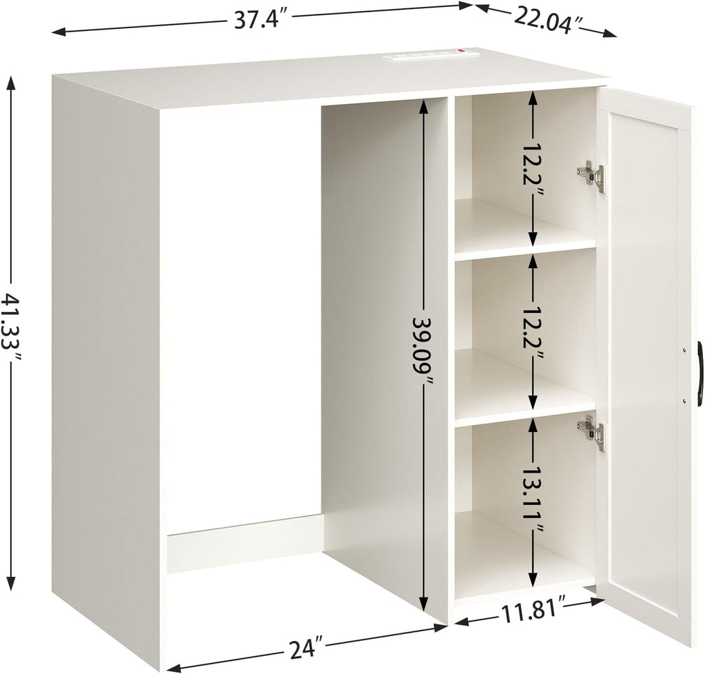 Herture Mini Fridge Cabinet with Storage, Coffee Bar Cabinet with Power Outlet, Fits 24' Wine Fridge, 3-Tier Organizer, Refrigerator Stand for Kitchen, Apartment, or Home Bar White KH01MRW