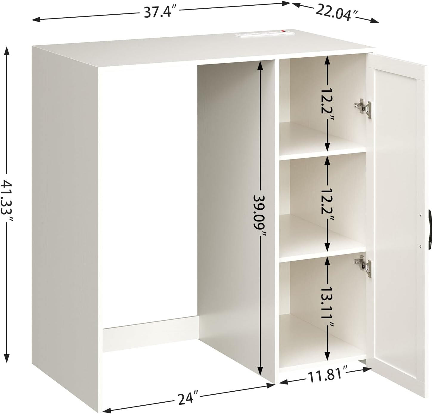 Herture Mini Fridge Cabinet with Storage, Coffee Bar Cabinet with Power Outlet, Fits 24' Wine Fridge, 3-Tier Organizer, Refrigerator Stand for Kitchen, Apartment, or Home Bar White KH01MRW